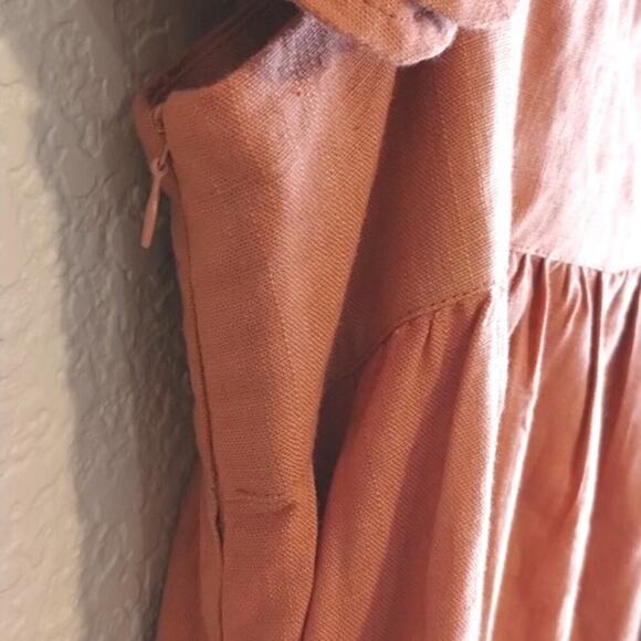 O.P.T. NEW Babydoll Aria Mocha Cotton LINEN Ruffled Sleeveless  Mini Dress S - Picture 10 of 16